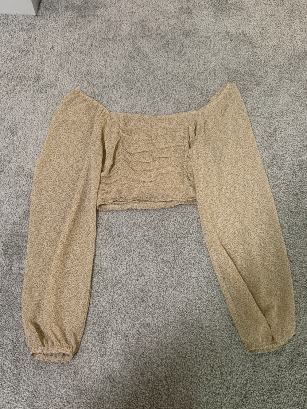 Altar’d State Smocked Crop Top in Dotted Taupe
